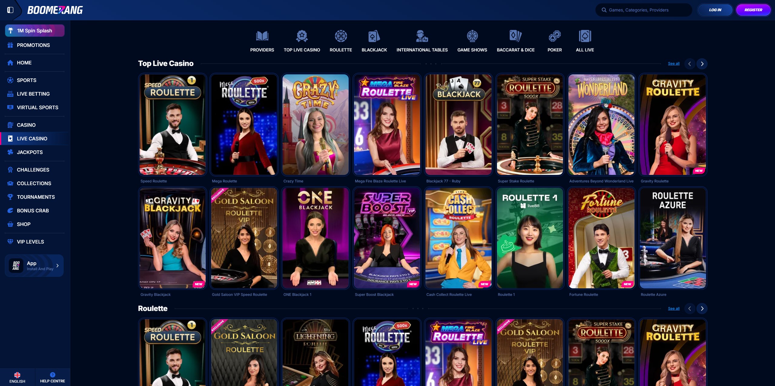 Boomerang Casino uživo blackjack rulet i bakarat